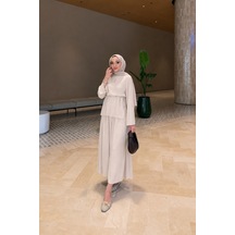 Riella Butik Ahen Oysho Kumaş Oversize Günlük Tesettür Takım Krem