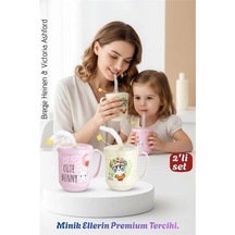 Mey İthalat 2'li Set Pipetli Kupa Kulplu Çocuk Bardağı - Anti-damla Kapaklı - 350 Ml Alıştırma Bardağı 718282