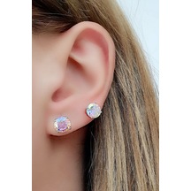 Swarovski Taşlı 925Ayar Gümüş Tek Taş Küpe 7 MM