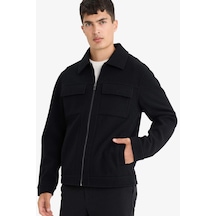 Defacto Slim Fit Dar Kesim Polo Yaka Astarlı Fermuarlı Cepli Kışlık Mont F0461AX25AU Gri