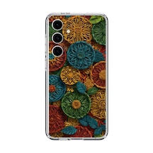 Samsung Galaxy S24 Fe Uyumlu Hasır Örgü Çiçekler Baskılı Silikon Kılıf Renkli