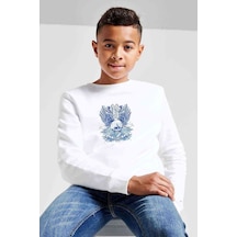 Tshirthane Beyaz Ve Mavi Kafatası Baskılı Unisex Çocuk Beyaz Sweatshirt (534763794) Beyaz