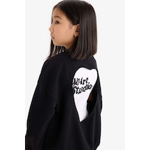 DeFacto Kız Çocuk Oversize Geniş Kalıp Bisiklet Yaka Sırt Baskılı Sweatshirt D9209A825SPBK81 Siyah