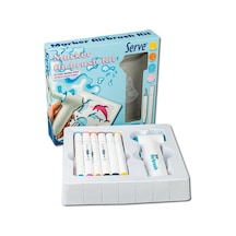 Serve Airbrush Kit 12 Li Keçeli Kalem Seti Şarjlı Sprey Boyama Makinesi, 3 Adaptörlü, Şablonlu Çocuk Boyama Seti