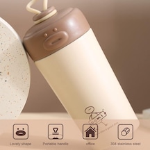 11oz Mini Sevimli 304 Paslanmaz Çelik Vakumlu Şişeler Silikon Kayışlı, Çocuklar İçin Termos, Sızdırmaz Ve Dökülmez, Soğuk Ve Sıcak Tutar, Geniş Ağızlı, Gıda Sınıfı Beyaz