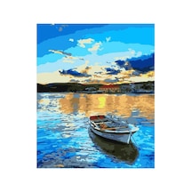 Mavi Sular Ve Tekne Sayılarla Boyama Seti - Çerçeveli, 40x50cm