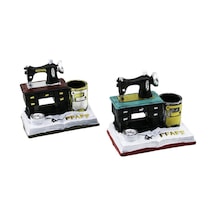Dikiş Makine Vintage Dekoratif Biblo - Renkli Kalemlik 12x13.5x9cm Reçine Go53/1395
