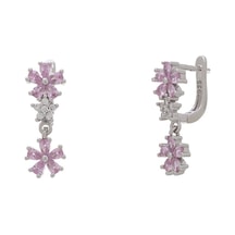 Çiçek Model Pembe Zirkon Taşlı 925 Ayar Gümüş Kadın Küpe Gümüş