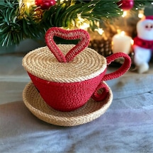 Sevgililer Günü Hediyesi, Hasır Sepet, Fincan Sepet, Jüt Sepet, %100 Doğal Dekoratif Hasır Sepet 001