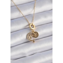 316l Çelik Gold Renk Zirkon Taşlı Ay Yıldız Model Charm Model Kadın Kolye Çok Renkli