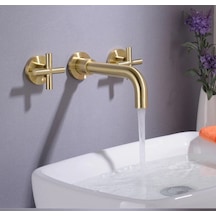 Banyo Lavabo Bataryası Ankastre Mat Altın 3'lü Set