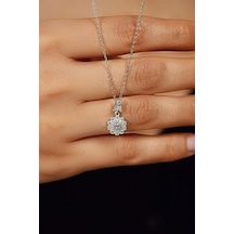 Roza Silver Zirkon Taşlı Rodyum Elmas Montür Çiçek Gümüş Kolye