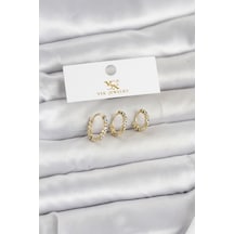 Pirinç Gold Renk Nazarlı Model 3& 39lü Kadın Küpe Çok Renkli