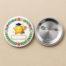 Fikart Başarı Yıldızı - Kupa Temalı - Okul Ve Öğrenci Temalı 58mm İğneli Metal Buton Rozet Çok Renkli