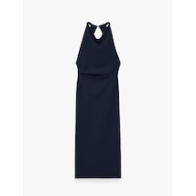 Koton Slim Fit Krep Scuba Halter Yaka Kolsuz Sırtı Açık Bodycon Uzun Elbise Lacivert 7wak80045uk