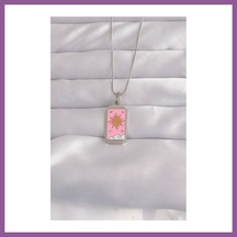 Bezos 316l Çelik Gümüş Renk Pembe Mineli Güneş Model Tarot Kolye Rengaren