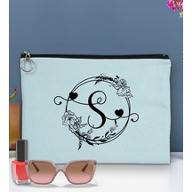 Bk Gift Kişiye Özel Harfli Astarlı Açık Mavi Portföy Çanta 30x21cm, Baskılı El Çantası, Organizer Çanta
