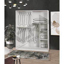 Azra Yatak Yağmur Sürgülü Askılıklı Raflı Beyaz Gardırop - 180 Cm