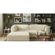 Herev 200x200 Cm 50 Dns Modüler Köşe Koltuk Fitilli Kadife Kumaş, Yatak Olabilen, Modern Tasarım Şark Köşe Krem