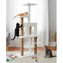 Reyo Pet Y01 Salıncaklı Yuvalı Lüx Kedi Tırmalama Oyun Evi Beyaz
