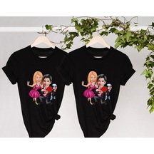 Bk Gift Kişiye Özel Sevgililer Karikatürlü İkili Siyah T-shirt Seti, Sevgililer Hediye, Çift Hediyesi, Yıl Dönümü Hediyesi, Kişiye Özel Tişört-14