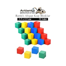 Renkli Ahşap Küp Bloklar 2.5x2.5 Cm 32 Adet Ahşap Renkli Kare Blok Eğitici Geliştirici Oyuncak Küp Matematik Birim Küp