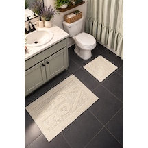 Sakura Sk019a Doğal Pamuk 2'li Banyo Paspas Seti 60x100 60x50cm Kaymaz Taban Makinada Yıkanabilir Kemik
