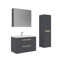 Orka Lena 85 Cm Mat Antrasit Çekmeceli Banyo Dolabı Takımı Ve Boy Dolabı Antrasit