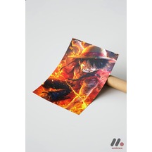 One Piece Luffy Ateş Poster, Çerçevesiz Yüksek Kalite Duvar Afişi - Anime Severlere Özel Hediye