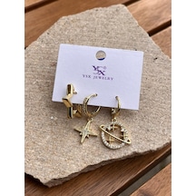 Ysx Jewelry Yıldız Detaylı Üçlü Küpe Seti Çok Renkli