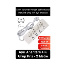 Özel Üretim 4'lü Ayrı Anahtarlı 2 Metre Akım Korumalı Grup Priz 1400 Joule 4000w Çoklu Uzatma Kablo Diğer Özel Üretim 4'lü Ayrı Anahtarlı 2 Metre Akım Korumalı Grup Priz 1400 Joule 4000w Çoklu Uzatma Kablo Diğer