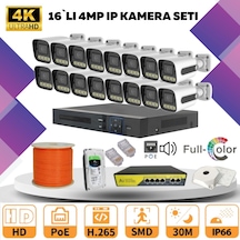 16'lı Güvenlik Ip Kamera Seti - 4mp Dış Mekan Kamera, 3.6mm Lens, H.265, Poe, Warm Led Gece Görüşlü