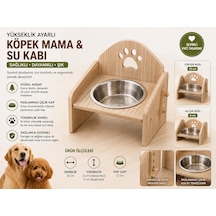 Yükseklik Ayarlı Ahşap Köpek Mama Ve Su Kabı 20 Cm Paslanmaz Çelik Kaseli