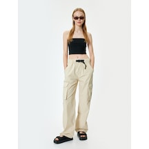 Koton Oversize Kargo Paraşüt Pantolon Beli Lastikli Kemerli Cep Detaylı Bej 4sal40021mw Ekru