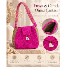 Fuşya Ve Camel Rafya/kağıt İp Çanta Fuşya - Camel