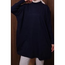 Balenbi Kadın Dik Yaka Basic 80cm Salaş Oversize Triko Tunik 1145 Lacivert