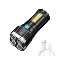 Yfashion Dört Çekirdekli El Feneri Güçlü Işık Şarj Edilebilir Süper Parlak Dış Mekan Çok Fonksiyonlu Led Uzun Menzilli Işık Siyah