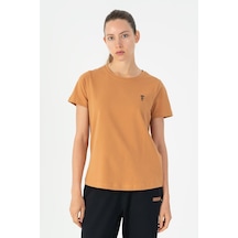 Maraton Regular Kadın Bisiklet Yaka Karamel T-shirt Karamel