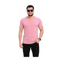 Barlashive Erkek Basic Tişört Bisiklet Yaka Kısa Kol Günlük Yazlık Slim Fit T-shirt - Pembe Çok Renkli