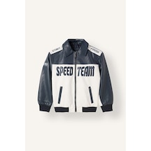 Defacto Polo Yaka Yazı Detaylı Deri Görünümlü Mont Erkek Çocuk G9537a826aunv175 Lacivert-nv175
