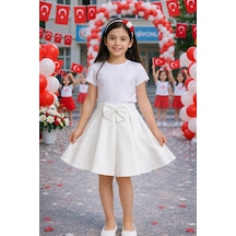 Her Şey Nota Www.herseynota.com Kız Çocuk Beyaz Dalgıç Etek Fiyonk Detaylı Okul Bayram Etkinlik 5-13 Yaş
