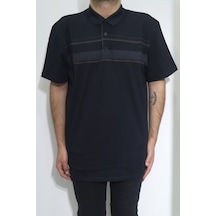 Santa Dmctekstil Erkek Desenli Spor Kesim Rahat Kalıp Polo Yaka Battal T-shirt Lacivert