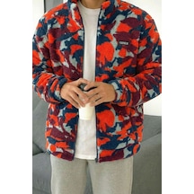Genius Store Oversize Peluş Tam Fermuarlı Sweatshirt Peluş İçi Polarlı Sherpa Kumaş Sweatshirt Kırmızı