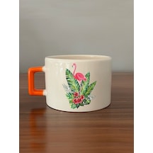 Flamingo Baskılı Turuncu Kulplu C Kupa