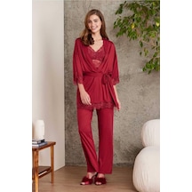 Pierre Cardin Dantelli Sabahlıklı Penye Pijama Takımı Bordo 001