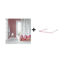 Banyo Perdesi 7017 1x180x200, Perde Borusu Askı Aparatı Köşe Boru Pembe Hediyeli, Duş Perdesi Seti Kırmızı