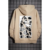 Uyguntarz Unisex Skullcracked Baskılı Sweatshirt Bej