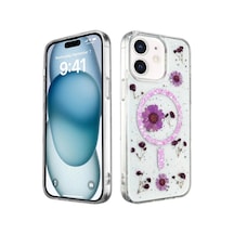 Newface - 479 - İphone 12 Kılıf Daisy Simli Magsafe Kapak - Edntrend - - Mor