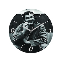 Che Guavera Sigara Çap 30cm Sessiz Akar Bombeli Gerçek Cam Duvar Saati Beyaz - Siyah