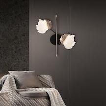 Taran Siyah Gold 2'li 10 Watt Çiçek Desenli Modern Ledli Aplik Gold